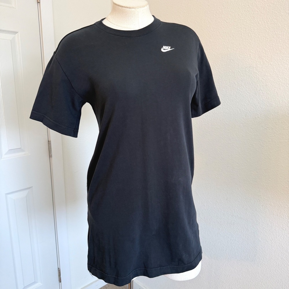 Nike Women Black Longline Tunic T Shirt Side Pockets Minimalist Y2K Athleisure